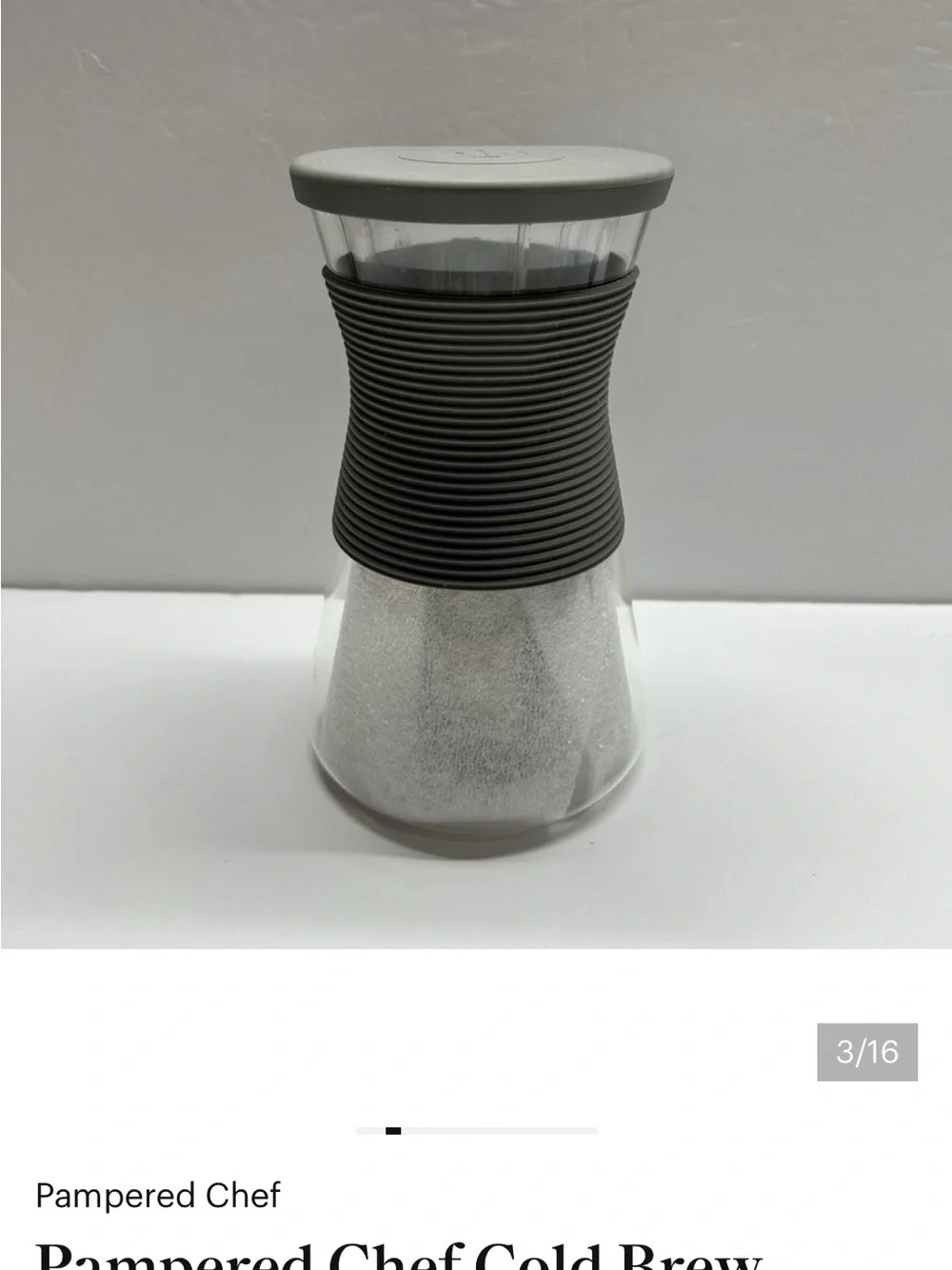 Pampered Chef Cold Brew Carafe with Dark Gray Silicone Grip